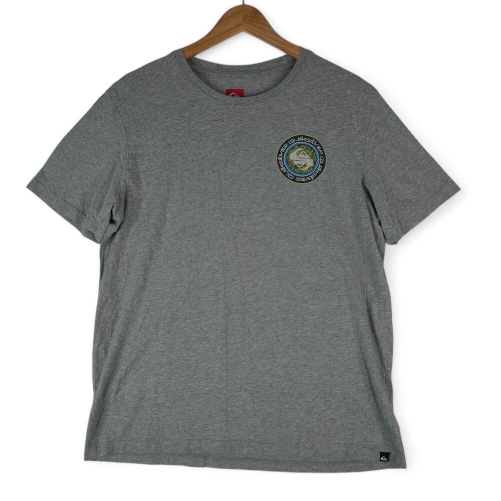 Quiksilver T-Shirt‎ Mens Large Gray Short Sleeve Crew Neck Logo Cotton